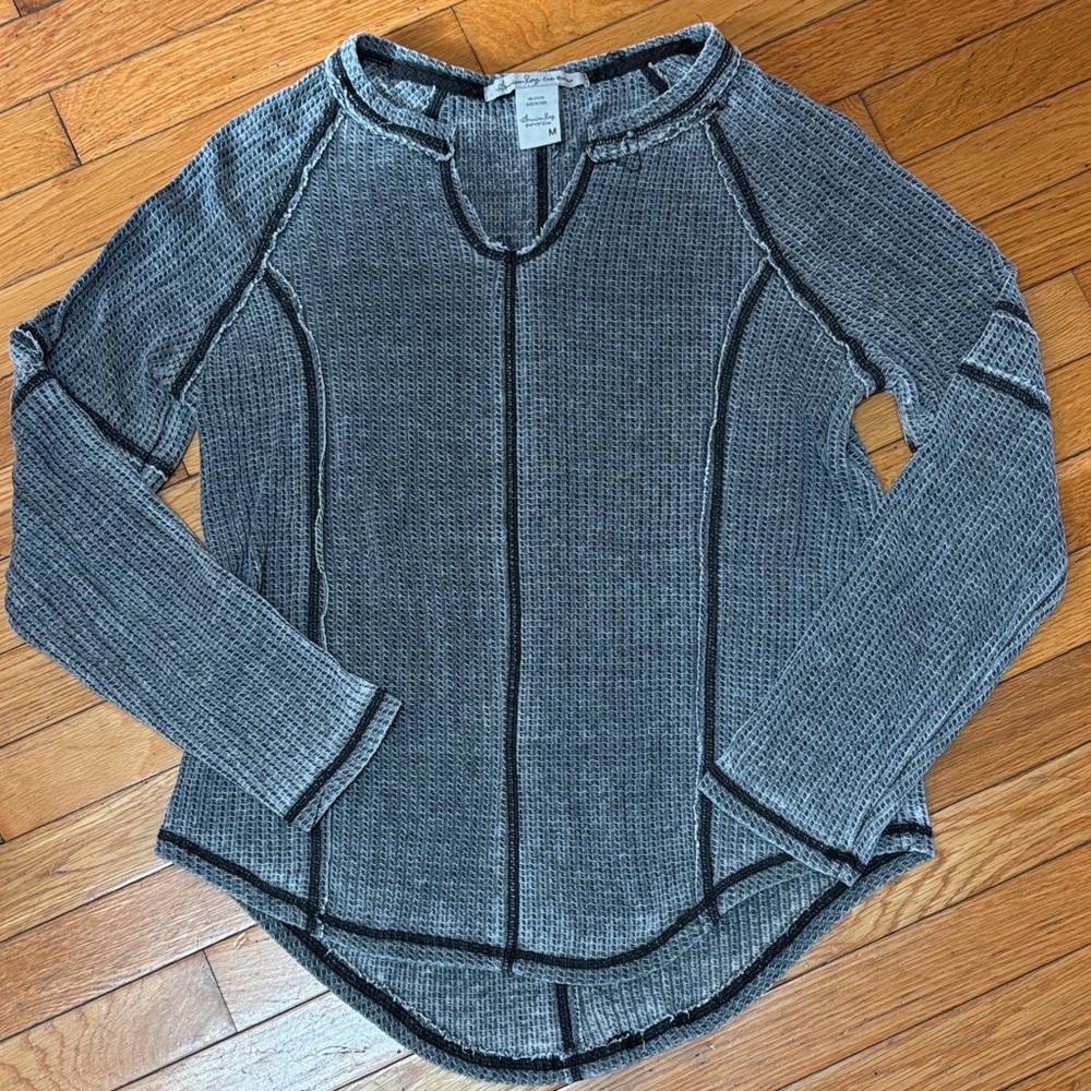 American Rag Black and Gray Knit Top